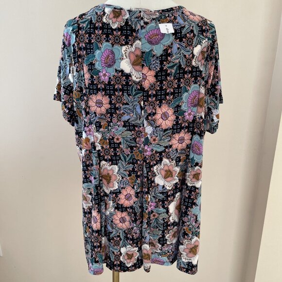 Roz & Ali Swing Tunic Top Womens 2X Colorful Floral V Neck Stretch Whimsical - Picture 5 of 11